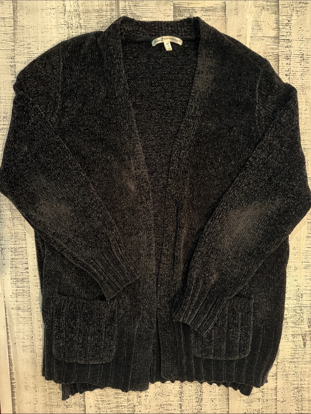 Cozy Open-Front Chenille Cardigan - Black